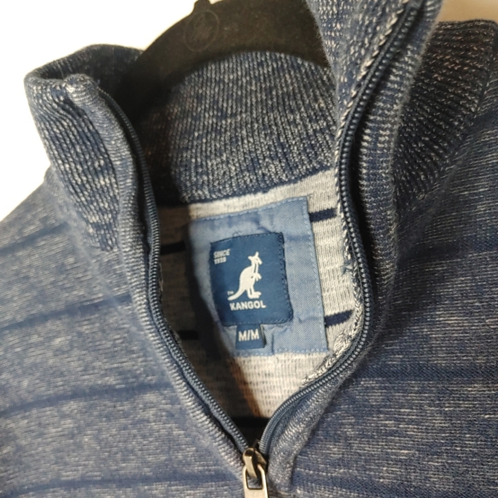 D2 Kangol Sweater Mens M Blue Pullover 1/4 Zip Lightweight Stretch Casual Preppy - Picture 3 of 10